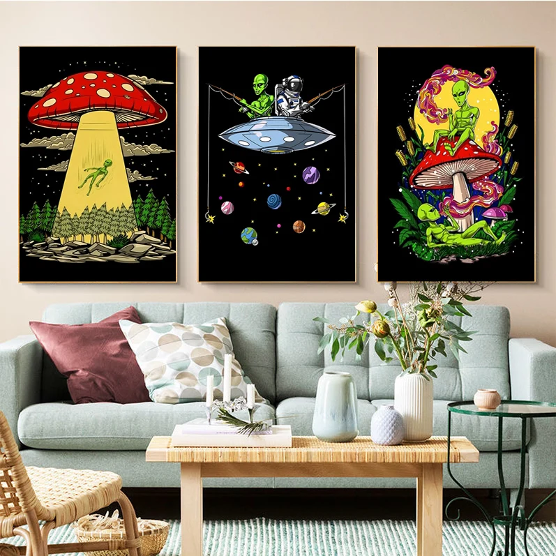 

Psychedelic Alien Space Good Quality Prints And Posters Vintage Room Bar Cafe Decor Posters Wall Stickers