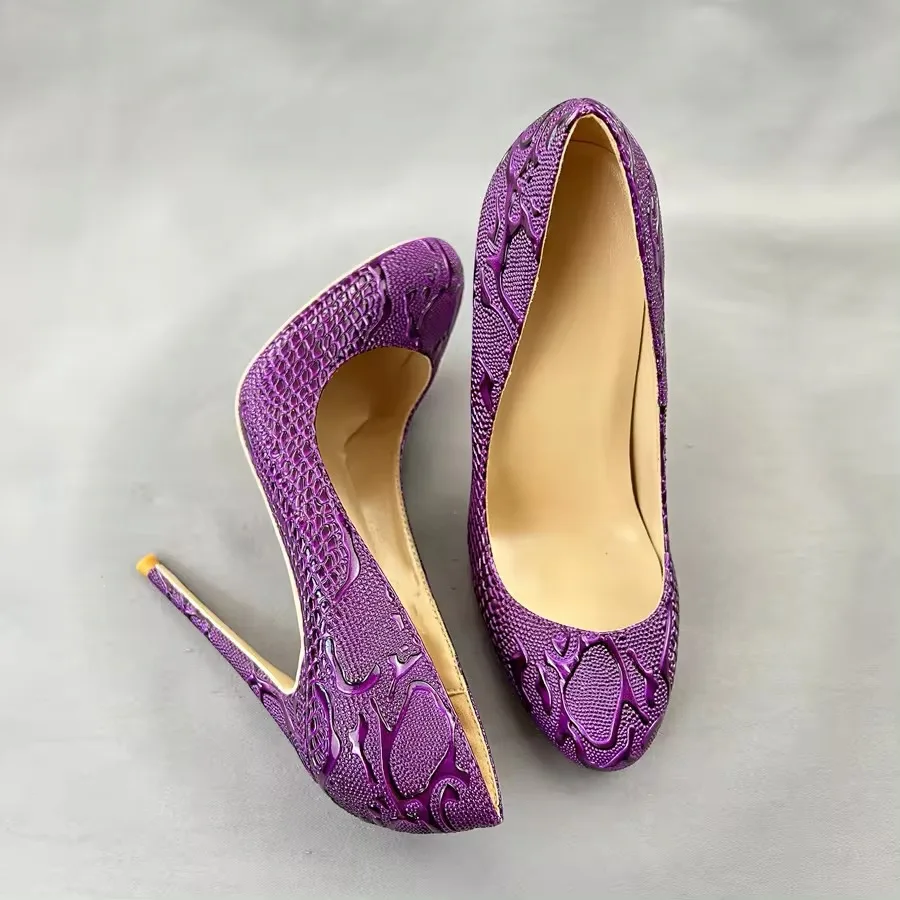 Новые туфли на высоком каблуке 12 см милые Мэри Джейн с фиолетовым змеиным принтом