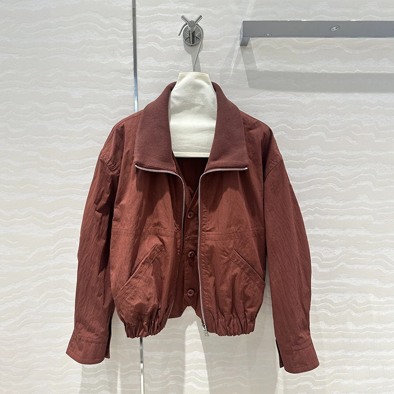 Lema * i 2024 AW повседневные винтажные куртки с силуэтом женские коричневые лоскутные