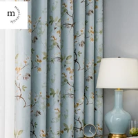 american country style curtains for living dining room bedroom custom vintage flower print blue door window curtain home decor