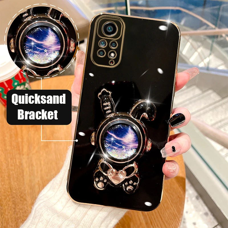 

Quicksand Astronaut Plating Phone Holder Case For Xiaomi Redmi Note 11 7 8 9 10 12 Pro Max 10s 9s 11s 9 9A 9T 9C 10C Stand Cover