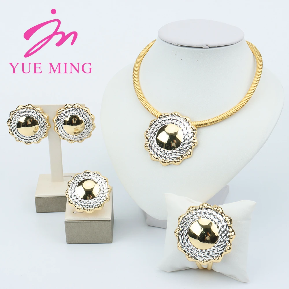 Gold Plated Fashion Dubai Jewelry Sets For Women Bridal Jewelry Set Necklaces Earrings Ladies Banquet Dating Wedding Jewelry