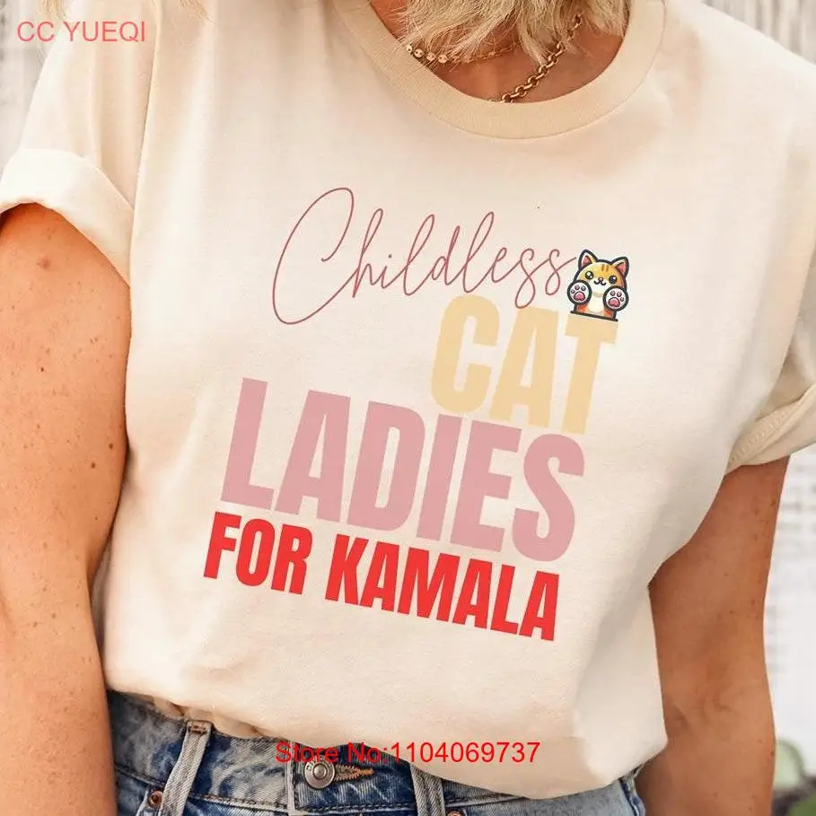 Childless Cat Ladies T Shirt Lady Kamala Harris 2024 DemocraT floral Vote Blue long or short sleeves
