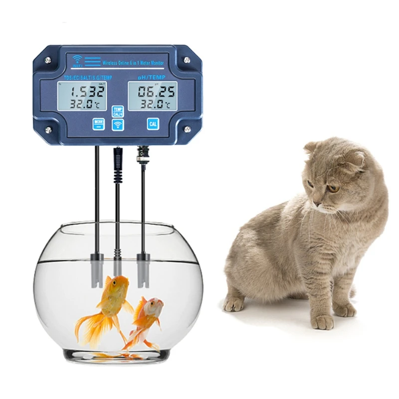 6 в 1 Цифровой Анализатор воды PH/EC/TDS/Соль/вес брутто/контроль температуры онлайн