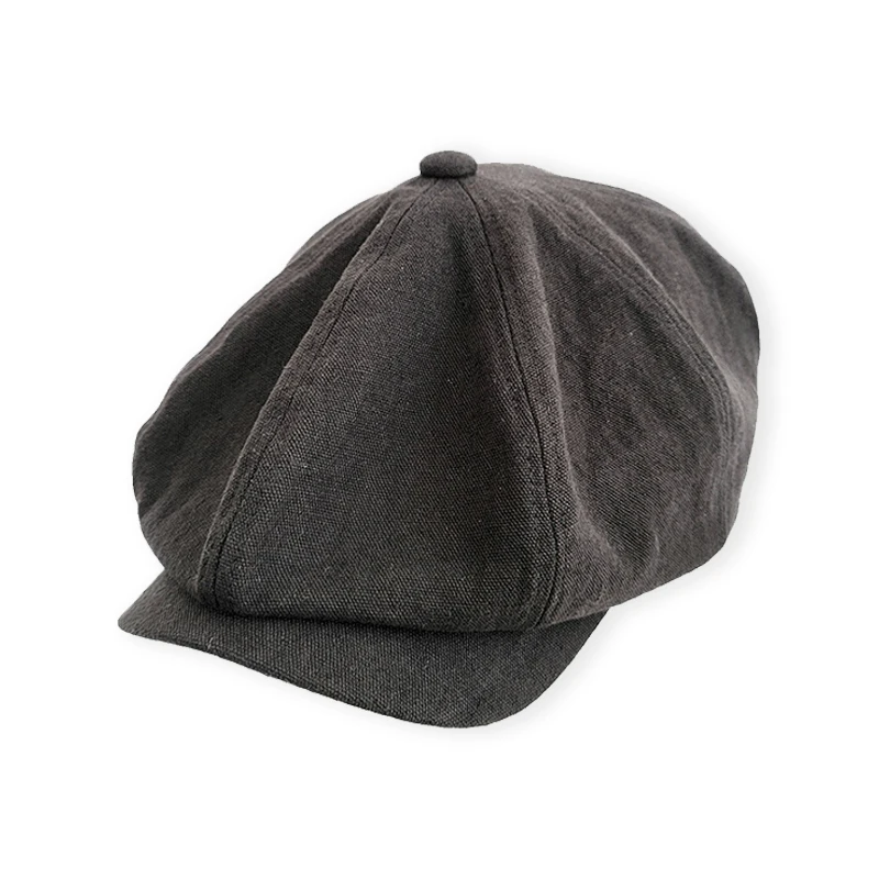 Vintage Newsboy Hat Cotton Linen Black Casual Outdoor Autumn Winter Octagon Cap Unisex