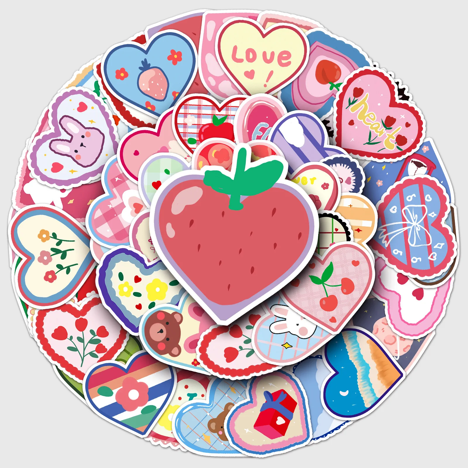

50Pcs Cute Cartoon Love Heart Stickers for Phone Scrapbook Wall Decor Package Gift Label Valentine Holiday Decorative Decals B2