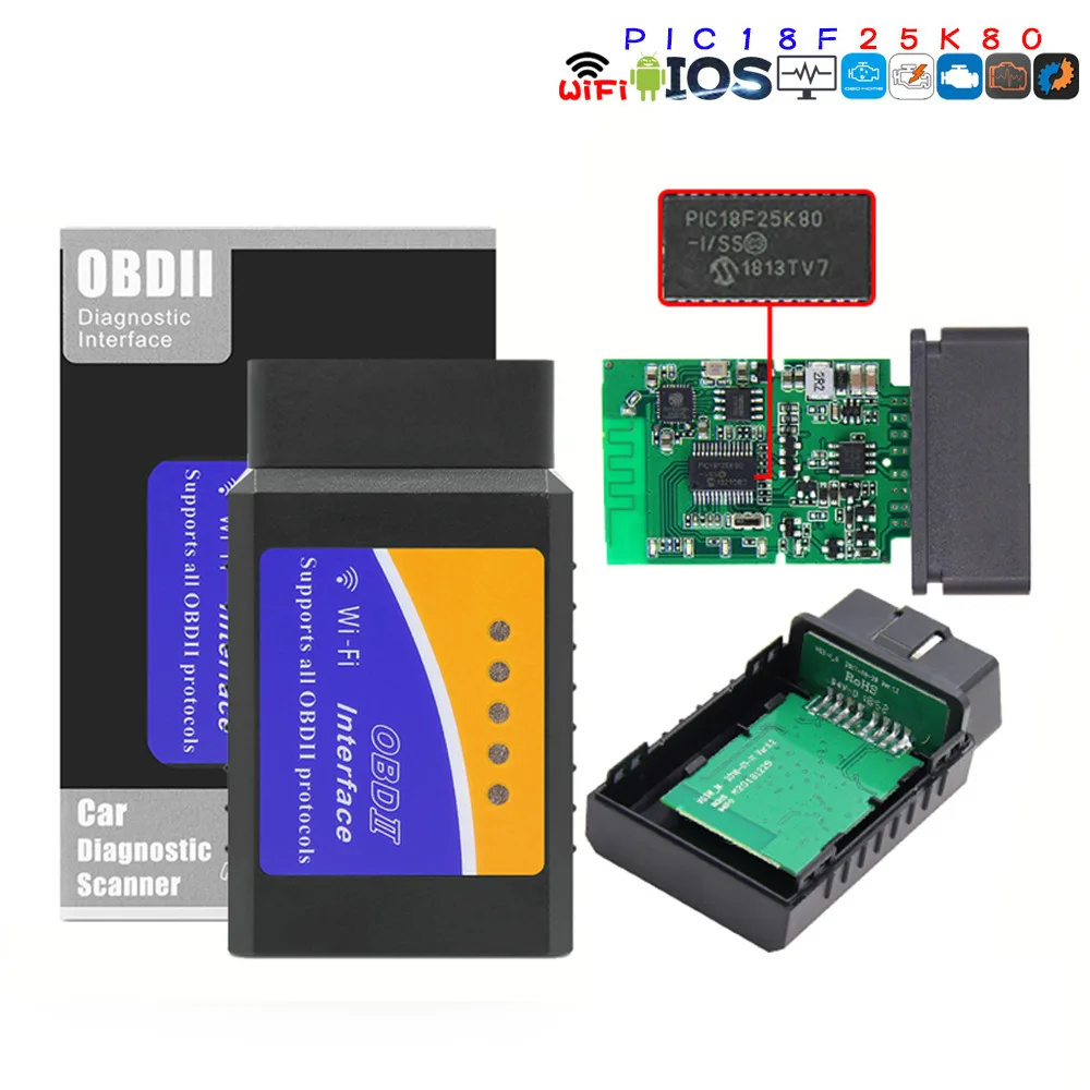Сканер PIC18F25K80 ELM327 WIFI V1.5 OBD2 для iOS считыватель кодов автомобилей Elm-327 Wi-Fi V 1 5 ELM 327 OBD 2