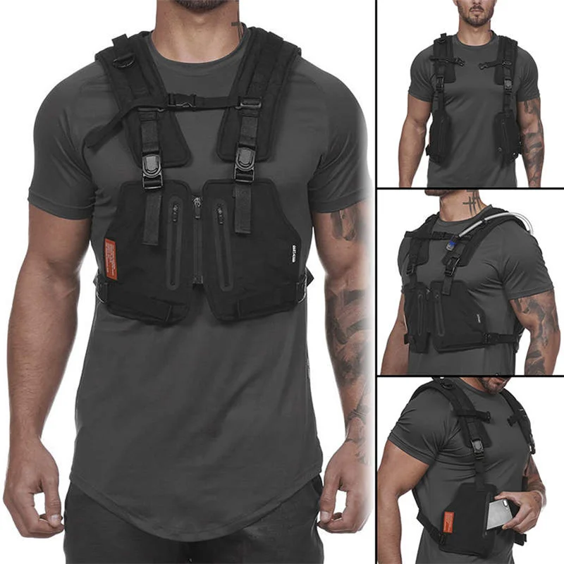 

Function Military Tactical Chest bag Vest Outdoor Hip hop Sports Fitness Men Protective Reflective Top Vest Cycling Fishing Vest