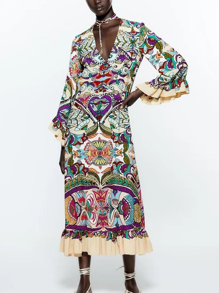 

Платье-рубашка женское средней длины с цветочным принтом и бантом