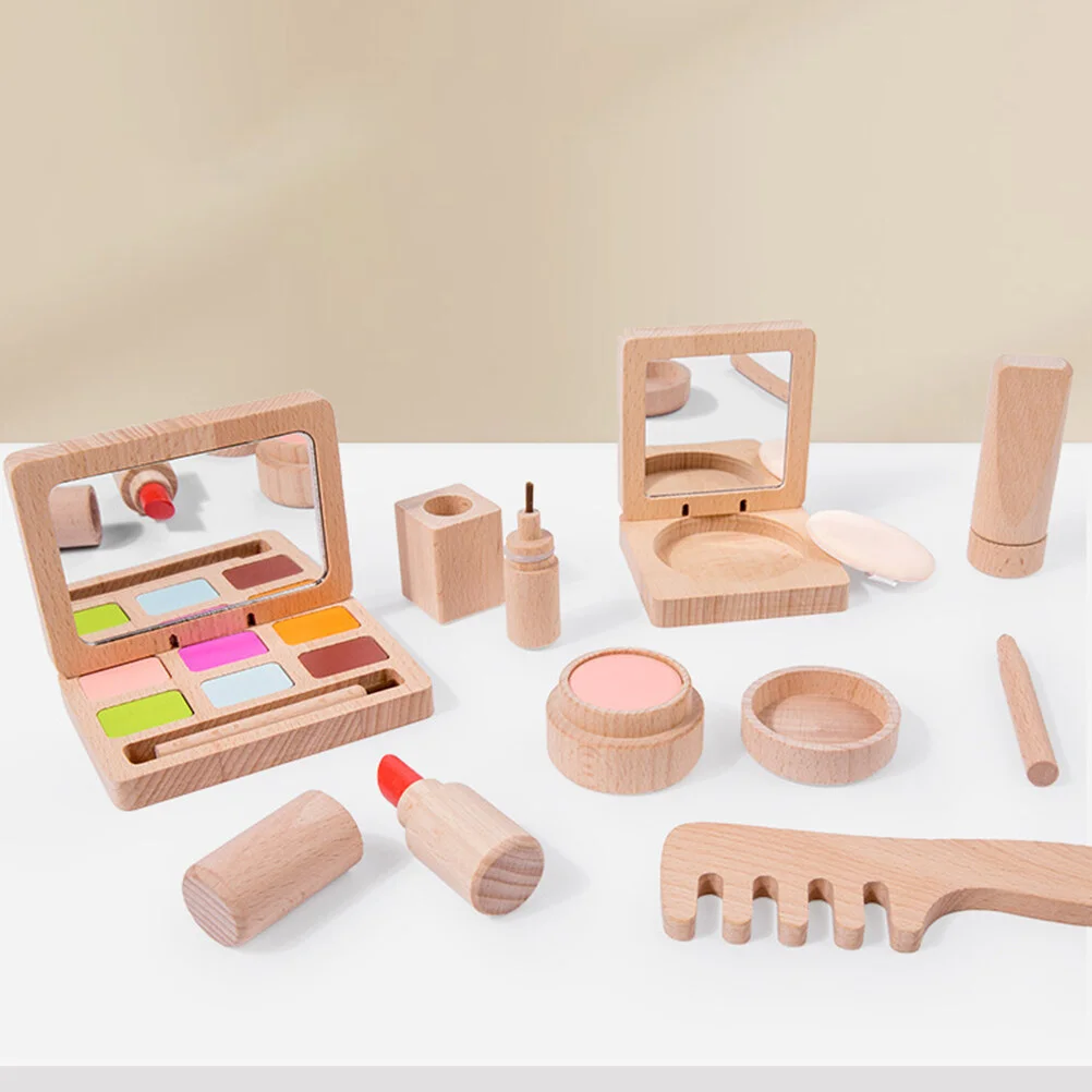 

Kids Cosmetics Kit Girl Makeup Playset Toys Wood Beauty Salon Children's Wooden