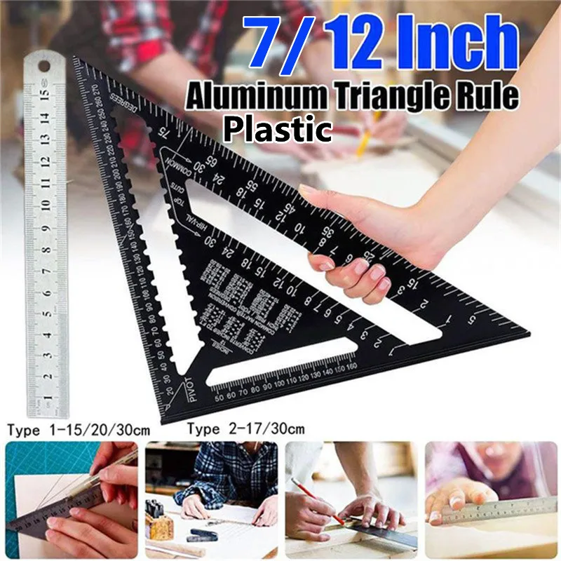 

Triangle Ruler 7/12 Inch Aluminium/Plastic Alloy Carpenter Set Square Angle Woodworking Tools Try Square Protractor Triangular