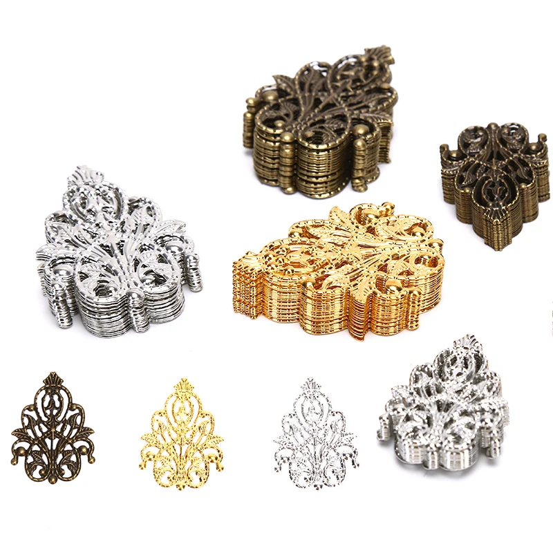 

48mm 35mm 20pcs Wholesale Filigree Crafts Hollow Embellishments Findings Jewelry Accessories Gold Silver Bronze Tone Ornaments