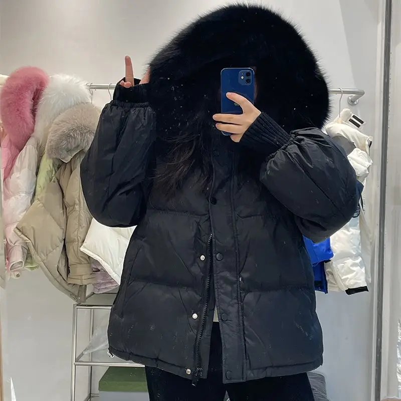 Пальто хлопковое женское с большим меховым воротником маленькая Очаровательная