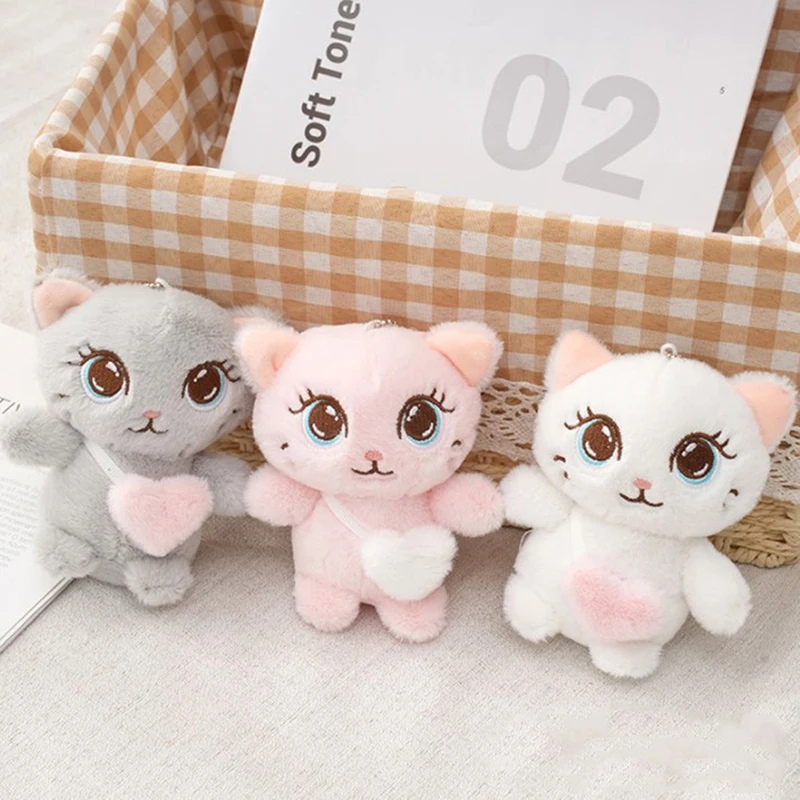 

Cute Kitten with love bag Plush Toy so cute lucky cat fashione Key chain satchel pendant grab baby soft doll funny birthday gift