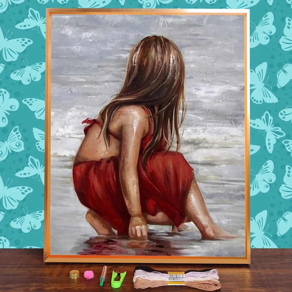 

Вышивка крестиком 11CT с цветочным принтом девушки, полный комплект для вышивки своими руками, DMC нитки, картина, вязание, хобби, рукоделие, распродажа, рекламные украшения