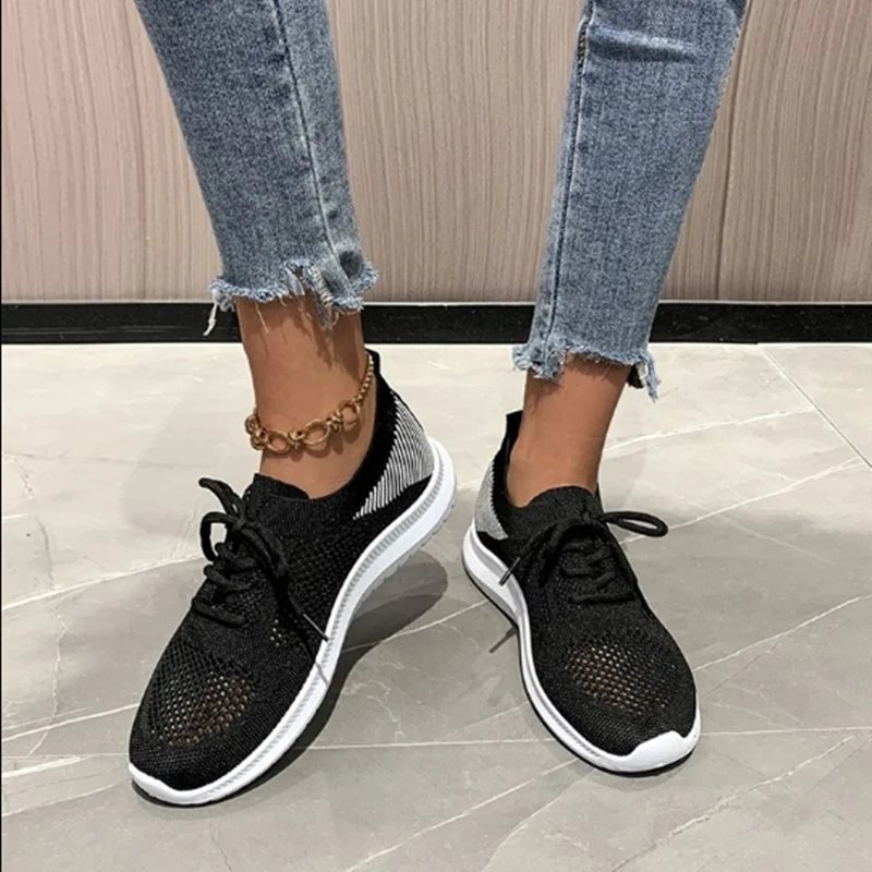 

Женские сетчатые кроссовки, Вулканизированная массивная подошва, на шнуровке, Повседневная Удобная Обувь на низком каблуке, большие размер...