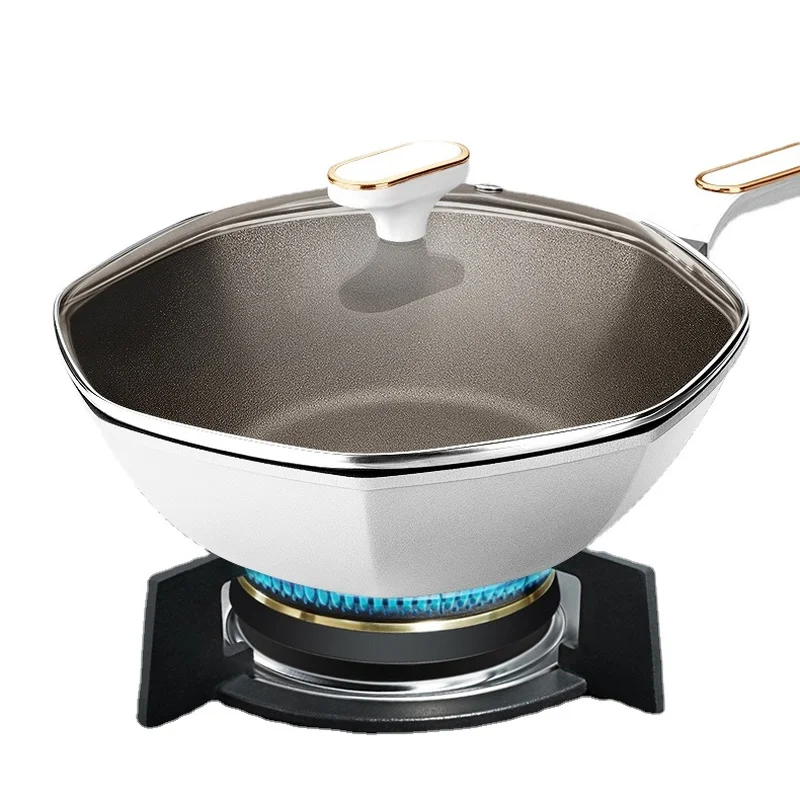 

Frying Lid Wok Pans Wooden Handle Non Stick Big Hot Medical Stone Pan Wok Camping Home Ollas De Cocina Kitchen Cookware OC50ZG