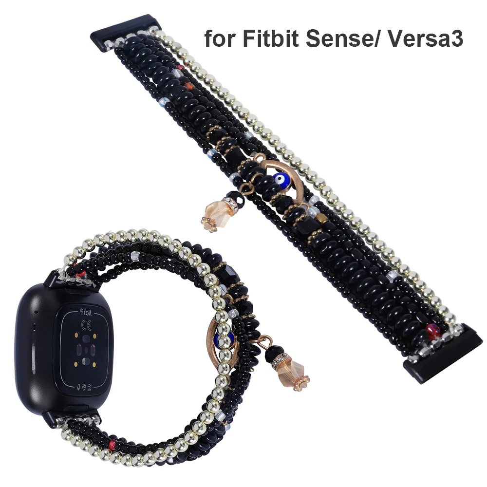 Versa3 Band Bracelet for Fitbit Sense Bands Handmade Fashion Elastic Beaded Strap Bracelet Replacement for Versa 3 Bands Women