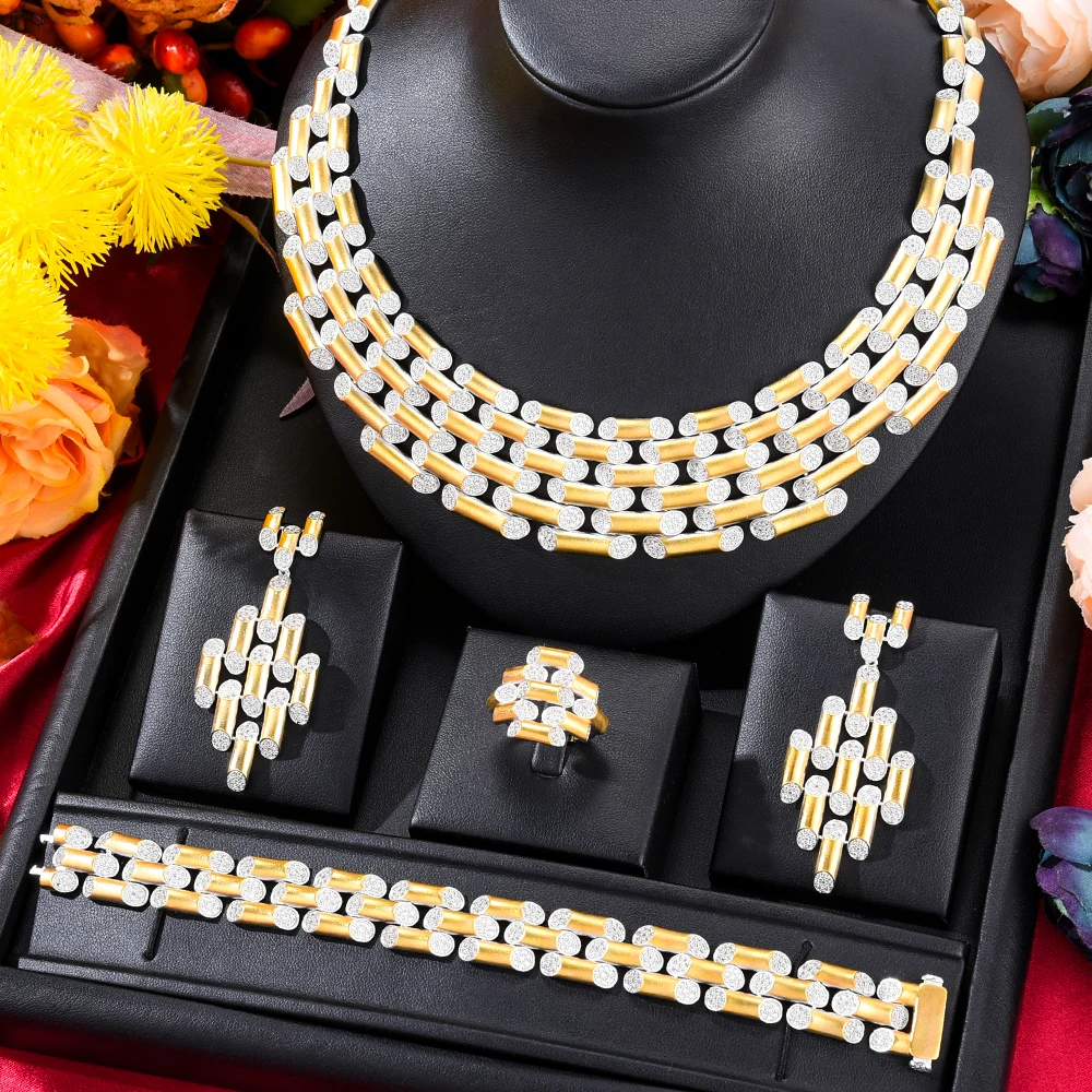 

Kellybola Vintage Fashion Luxury 4PCS Jewelry Sets Dubai Style Big Necklace Bangle Earrings Ring Jewelry Set Charm Female