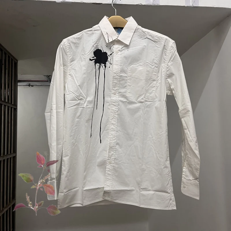 

Pocket Square Embroidery Splash-ink Printed Long-sleeved Shirts MM6 Margiela Shirts Unisex Daily Causal MM6 Margiela Shirts