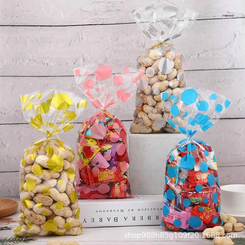 

Polka Dot Treat Bag 50 PCS Gusset Bags with Gold Twist Ties 5X11 INCH Cellophane Goody Bags for Party Favor Candies Cookies
