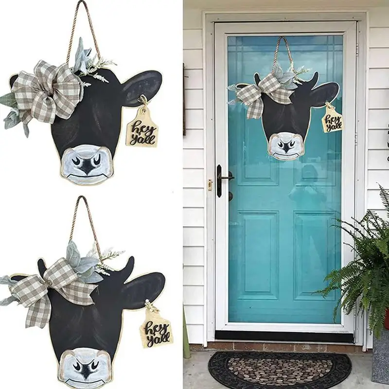 

Вешалка для входной двери с головой коровы, деревянная вешалка для входной двери в деревенском стиле, клетчатая вешалка для входной двери, для дома, ресторана, кафе