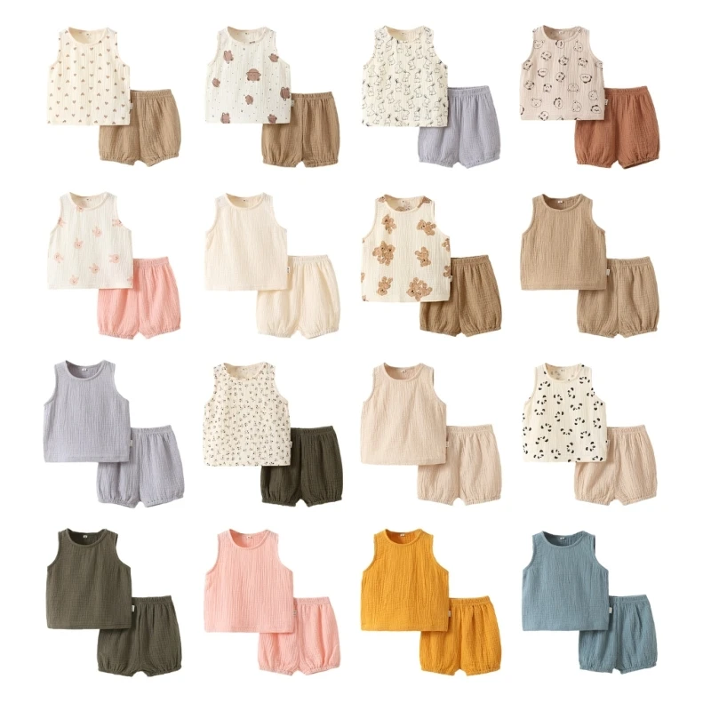 

57EE Summer Baby Top with Short Pants Set Breathable Cotton Baby Home Loungewear