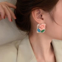 spring and summer new flower leaf earrings personality pastoral style simple retro exaggerated earbob ins noble eardrop female