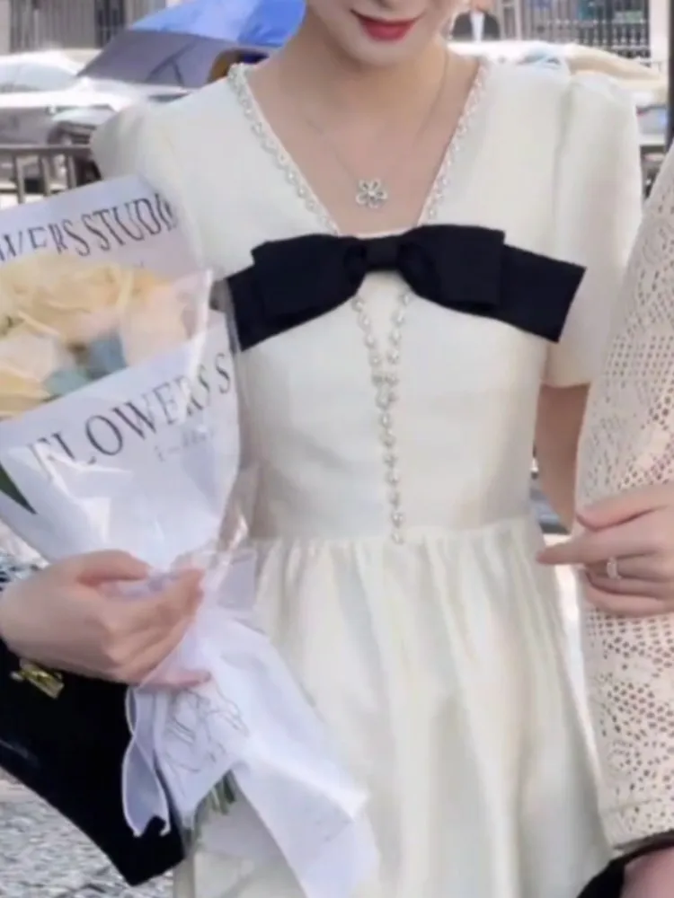 

New Summer Women Elegant Slim French Midi Party Dress Office Vintage A-Line Fashion Prom Vestidos Femme Birthday Clothings Robe