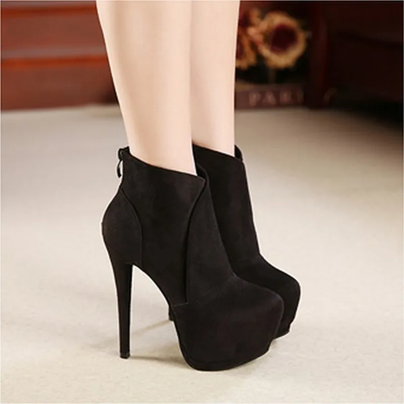 

Fashion Ankle Boots For Women Club Shoes Autumn Winter Shoes Thick Platform Flock 14cm Thin Heels Sexy Female Short Boots Party