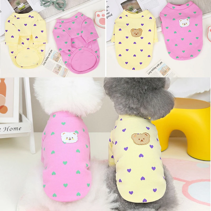 

Autumn Winter Dog Vest Love Teddy Bear Print T-shirt Cute Sweet Cat Two-legged Clothes Pet Base Coat Casual Pet Clothes S-XXL