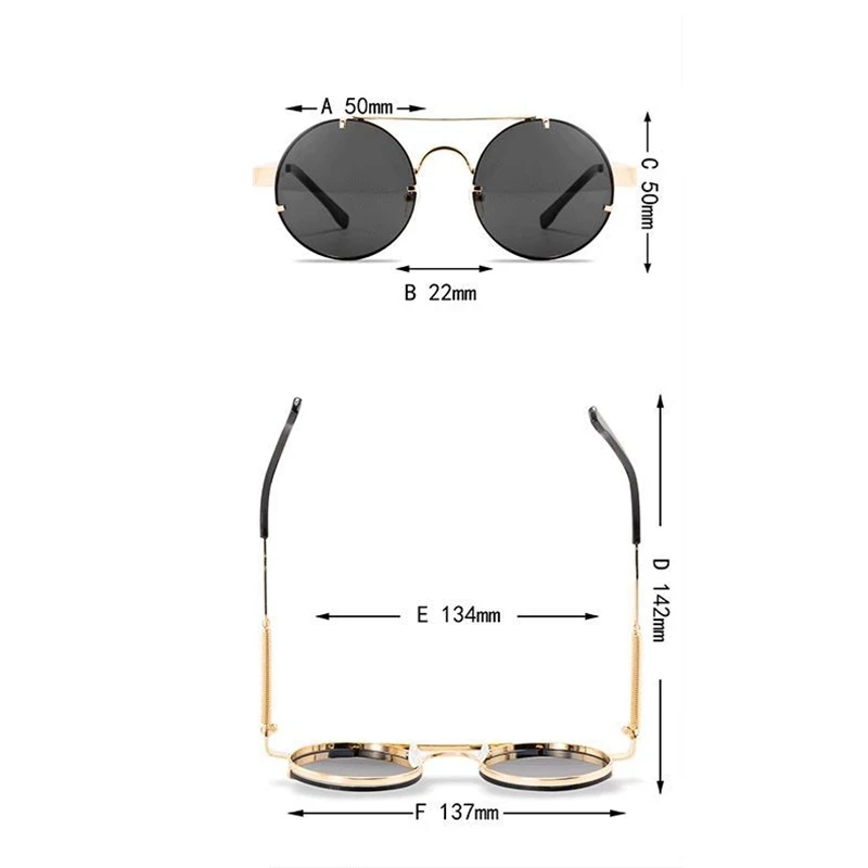 Очки солнцезащитные в стиле стимпанк небольшие винтажные круглой металлической