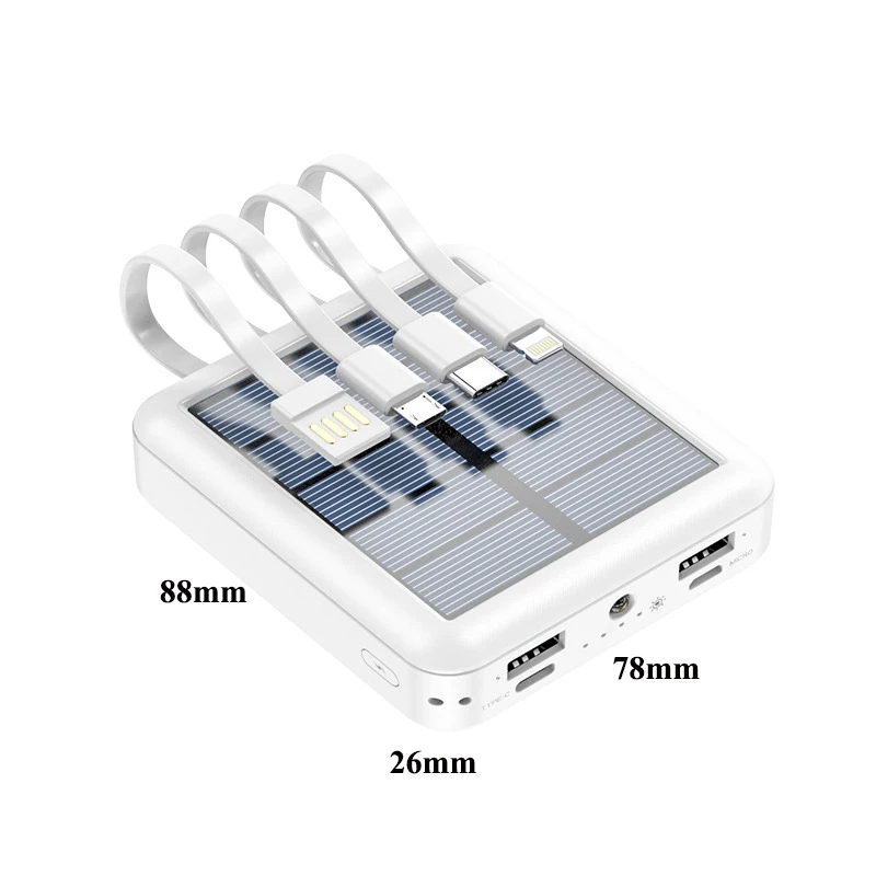 20000mah mini solar power bank portable fast charger built in 4 cables powerbank external battery pack poverbank for all phones free global shipping