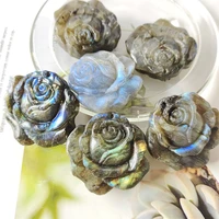 natural gems labradorite rose flower quartz carving crystal healing reiki gemstones crafts for home decoration stones