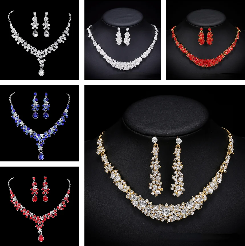 

Ladies Jewelry Set European and American Necklaces Bridal Wedding Necklace Earrings Two-piece Set Photo Studio Photography Props