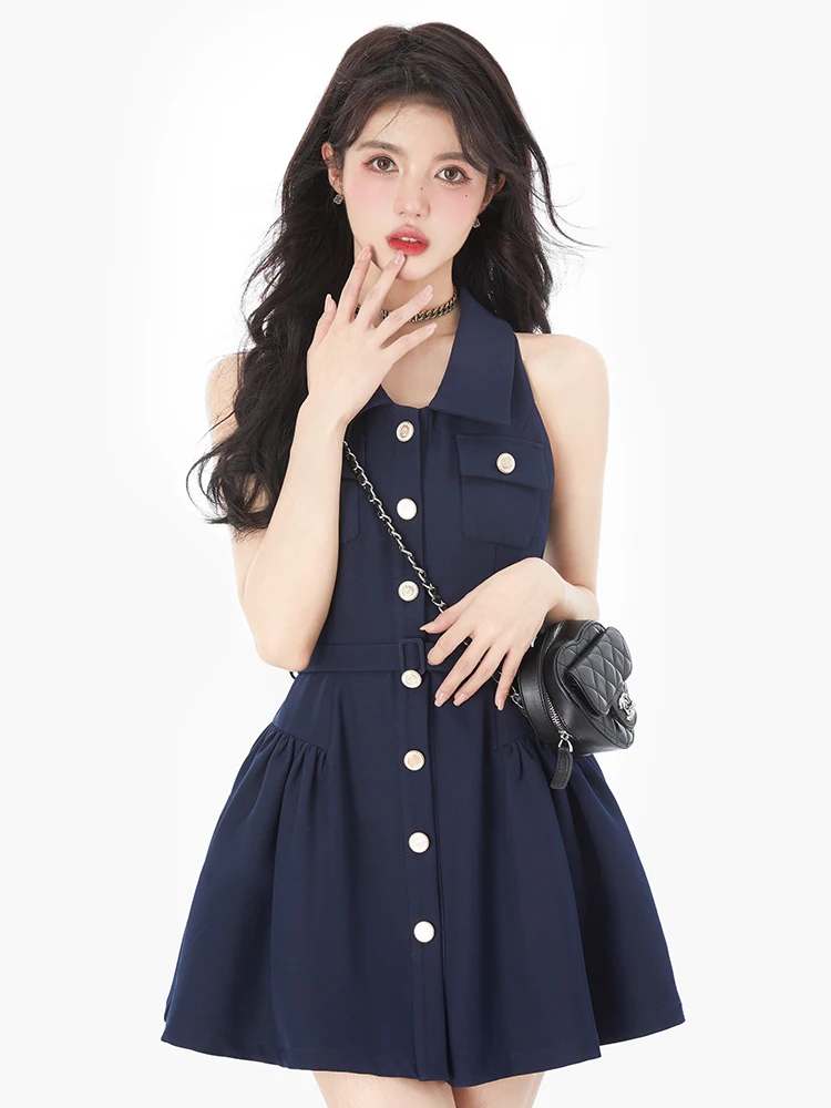 

Winston Girl / Chic Beautiful Skirt 2022 Temperament Gold Halter Suit Dress Summer ZA Fashion Elegantes A-LINE Casual Mini Dress