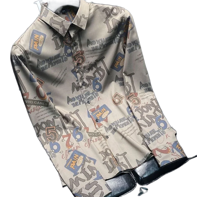 

Autumn khaki printed shirt men's fashion slim handsome senior long sleeve shirt