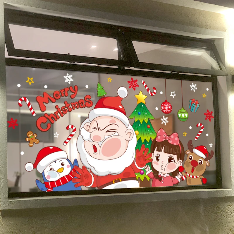 

[shijuekongjian] Christmas Glass Stickers DIY Santa Claus Animals Girl Wall Decals for Nursery Window Festival Home Decoration