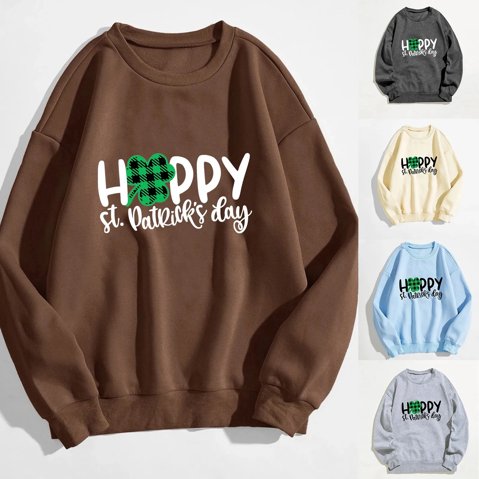 

St Patricks Day Womens Casual Long Sleeve Crew Neck Letter Printed Pullover Hoodless Athletic Wear Women Cinched Front Top