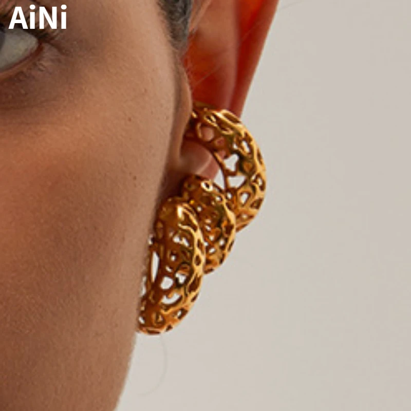 Современные украшения винтажные темпераментные золотистые металлические полые