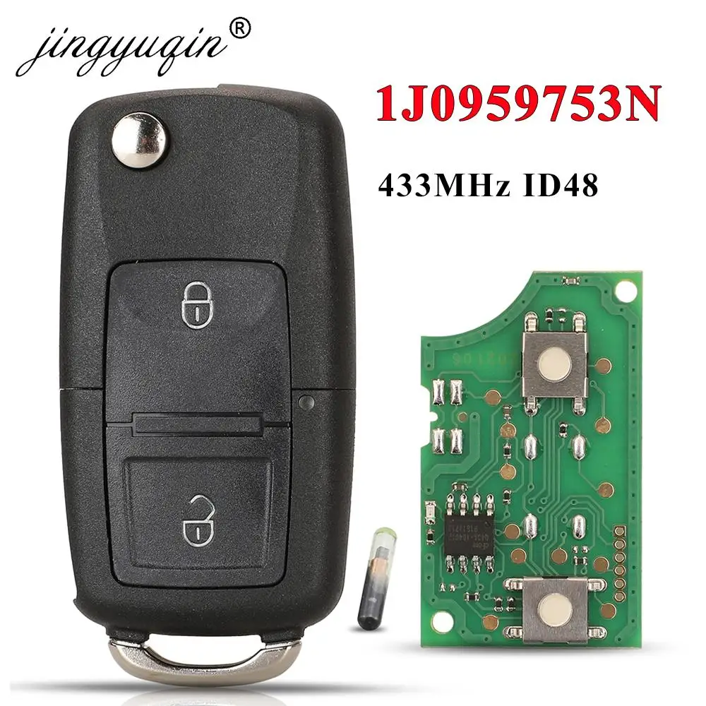 Jingyuqin 1J0959753N Remote Car Key 433Mhz ID48 For VOLKSWAGEN VW Beetle Bora Golf SEAT Toledo SKODA Octavia 2BTN Auto Flip Fob