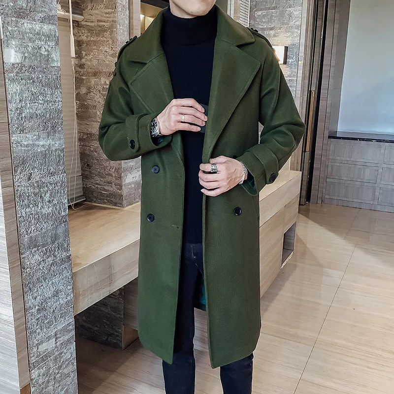 Fashion Winter Jacket Men Classic Fashion Trench Coats Black Caramel Army Green Men Long Trench Slim Fit Overcoat Men Coats