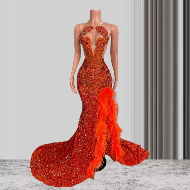 

Sparkle Sequins Luxury Long Black Girls Prom Dresses Mermaid Style Red Beaded Crystals Prom Party Gowns