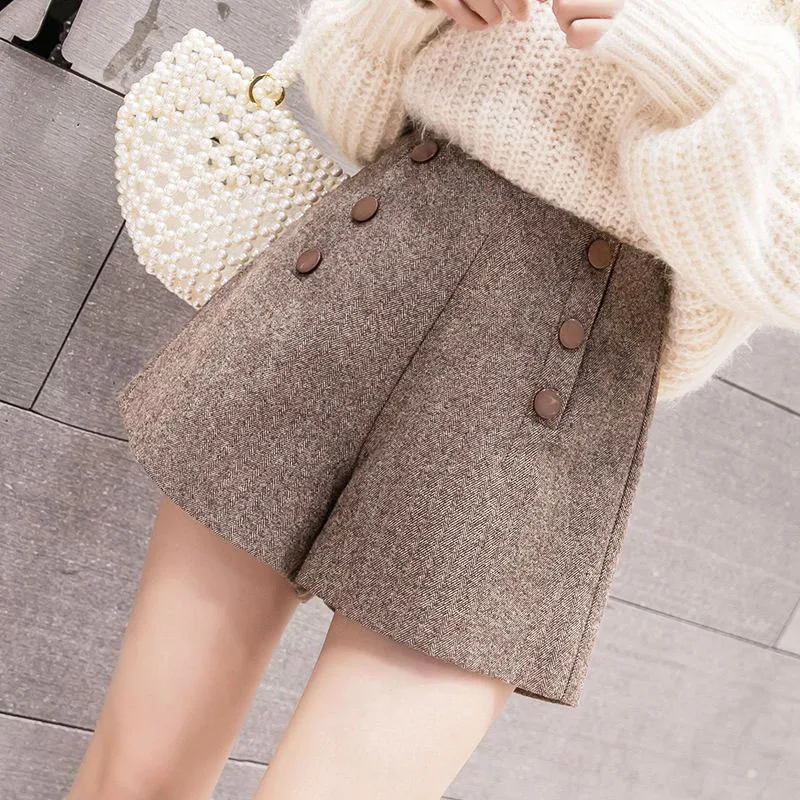 

Spring Autumn Classic Vintage All-match Fashion Shorts for Women 2023 High Button Pockets Chic Wide Leg Streetwear Casual Pants