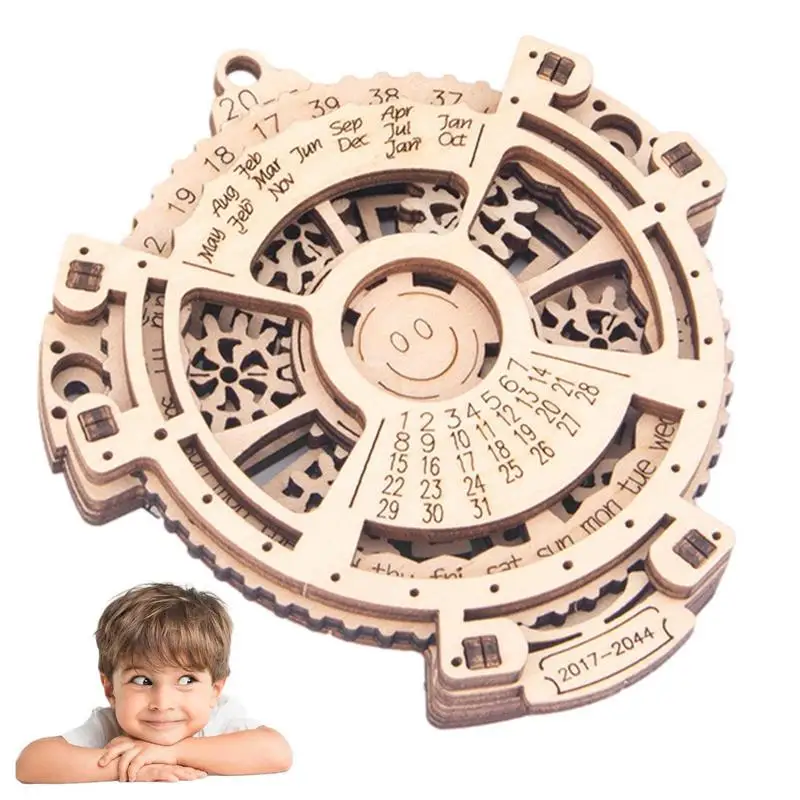 

DIY 3D Perpetual Calendar Wooden Puzzle Game Gear Rotating Assembly Toy Learning & Education Unisex Puzzles Toy for Teens Adults