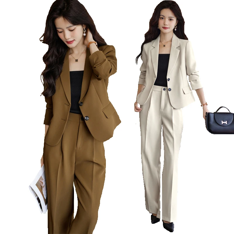 

Fashion Black Coffee Beige Women Pant Suit Long Sleeve Single Breasted Jacket Blazer And Trouser Ladies Casual 2 Piece Set