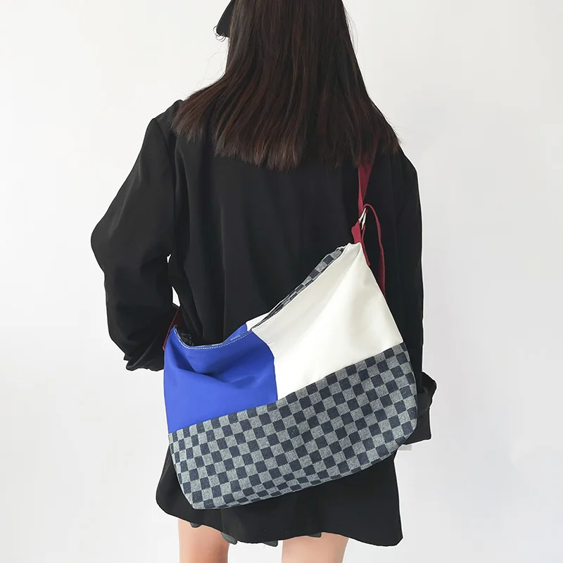 Patchwork Crossbody Bags For Women Designer Shoulder Bag Big Shopping Eco Bag Y2K Messenger Bag Korean Style Student Satchel Bag