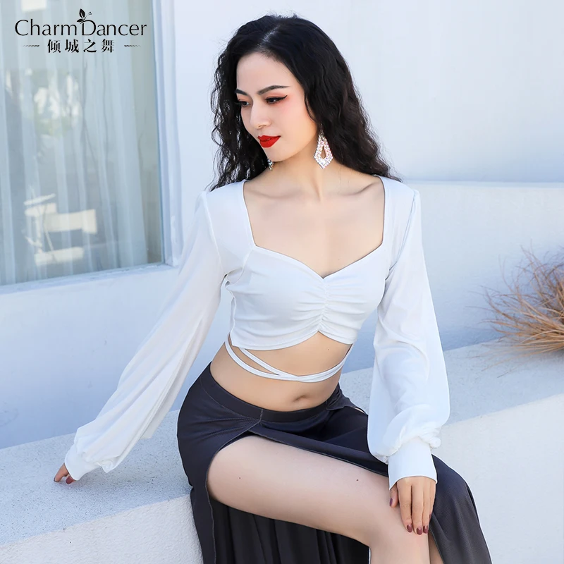 Женский костюм для танца живота Топ с длинным рукавом и юбка разрезом