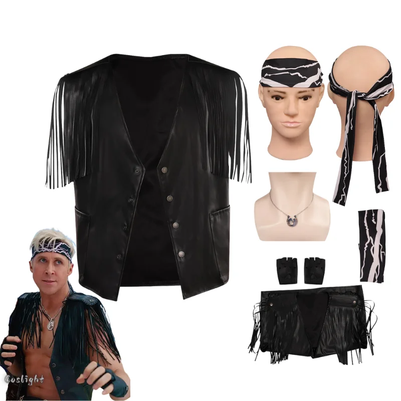 

Ken Cosplay Movie Barbier Costume Men Headband Black Coat Jacket Vest Gloves Necklace Fantasia Outfits Halloween Disguise Suit