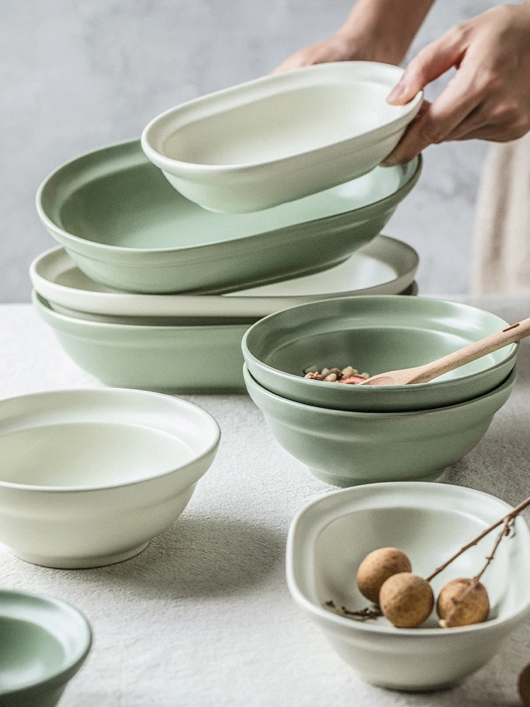 

Korean Style Oval Plate Household Dish Plate Matte Soup Plate Nordic Breakfast Plate Dessert Yogurt Bowl